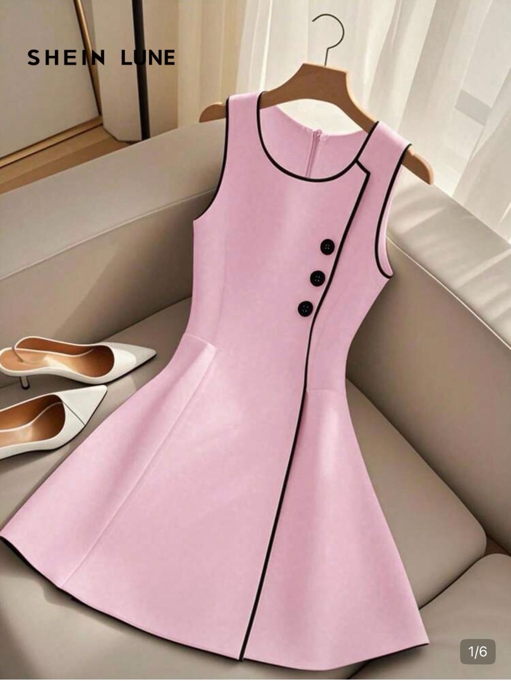 NEW SHEIN Pink Sleeveless Fit-and-Flare Dress with Black Trim Size XL NWOT